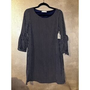 Fringe Collection A Little Sass Navy  White Stripe Tied Bell Sleeves Shift NWT